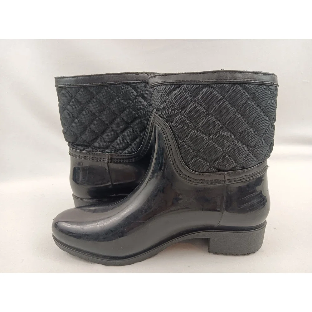 Tommy Hilfiger Francie Black Quilted Rain Boots Ankle‎ Booties Size 6M